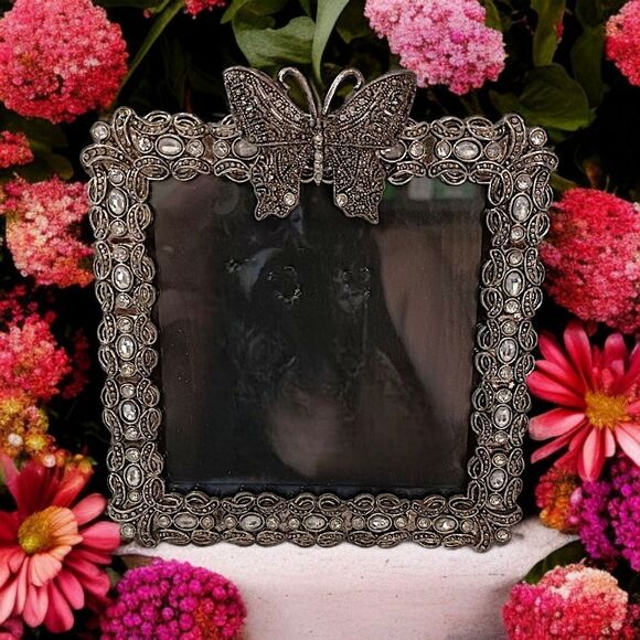 Butterfly Floral Picture Frame Ornate Metal Rhinestones Fairy Cottage Whimsigoth - Picture 13 of 16